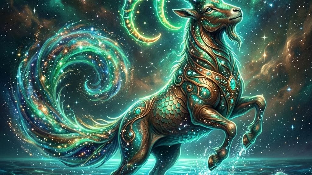 Ilustrație artistică și simbolică despre dragoste și compatibilitate pentru zodia Capricorn