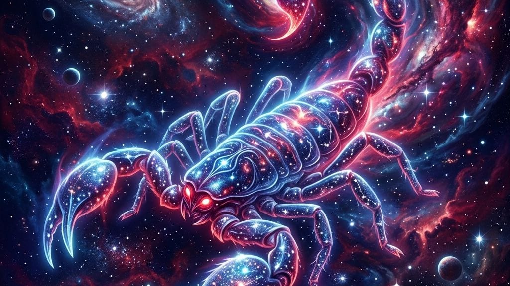 Ilustrație artistică și simbolică despre dragoste și compatibilitate pentru zodia Scorpion