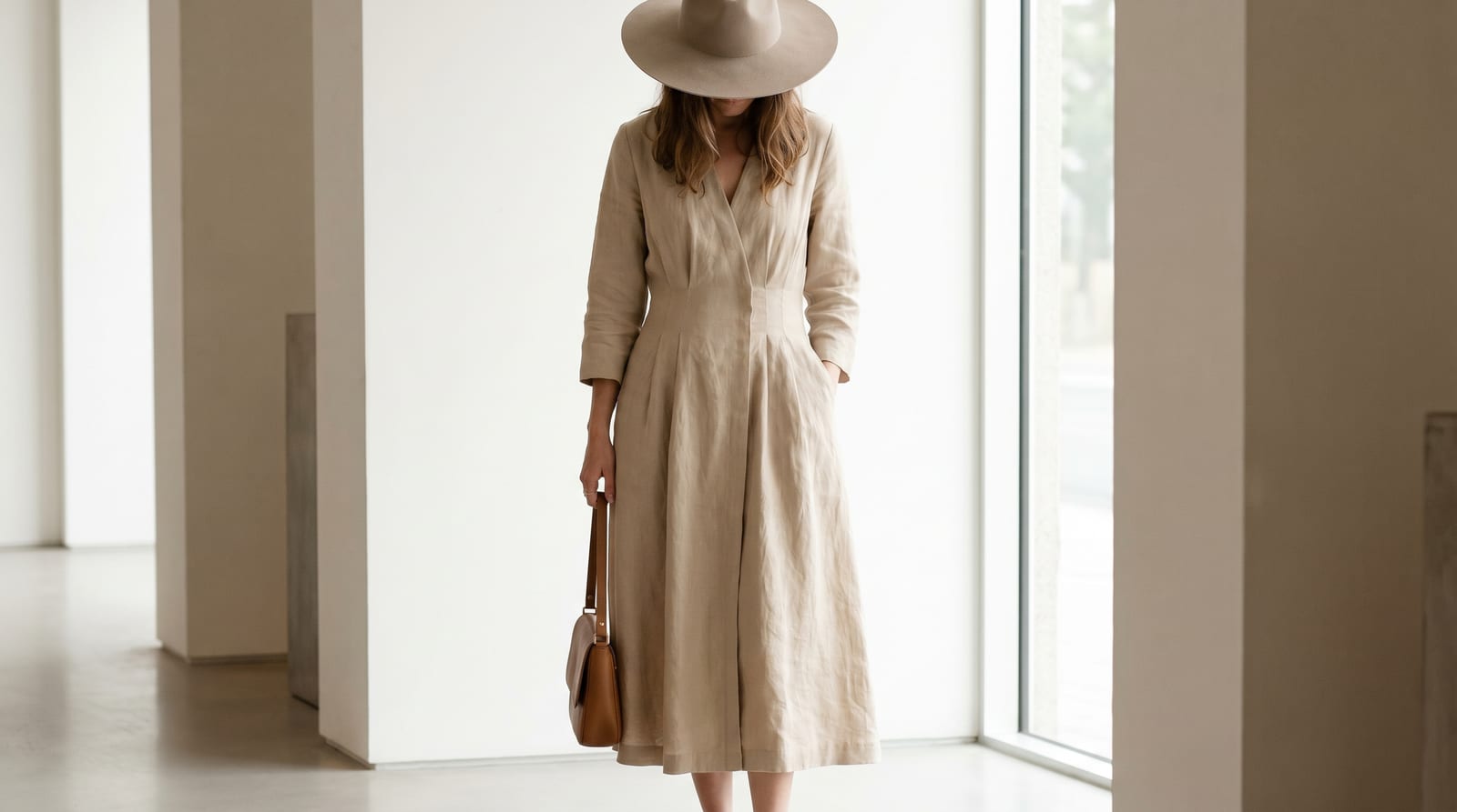 Femeie într-o rochie clasică elegantă, în stil rafinat și atemporal Ralph Lauren