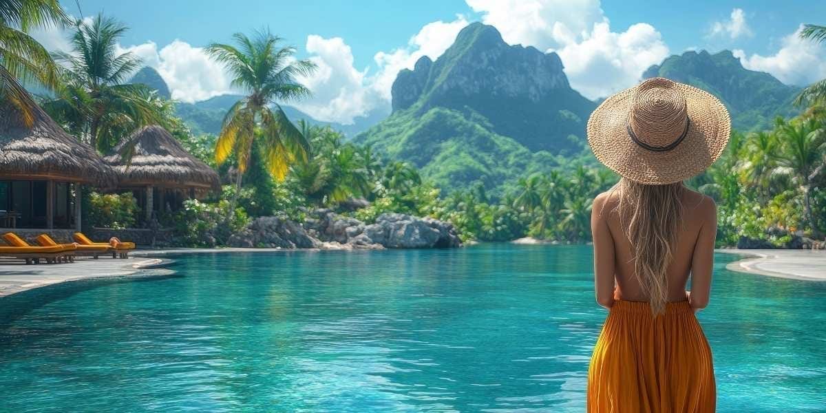 Plajă tropicală cu nisip alb și apă turcoaz, destinație caldă pentru o vacanță în februarie